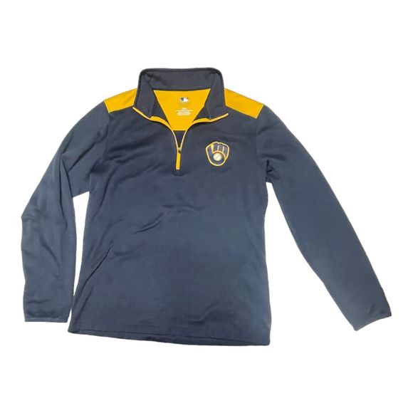 Milwaukee Brewers Qtr Zip Lightweight Pullover- MLB Licensed Mens Medium - Picture 2 of 11